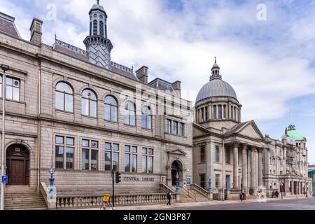 Central Library, St Mark's Church & His Majesty's Theatre, Aberdeen, Schottland. Stockfoto