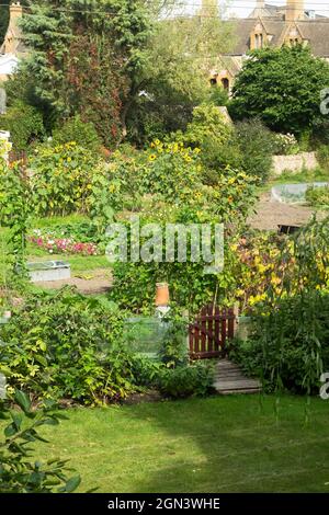 Blick auf Winchcomber, eine kleine Marktstadt von Cotswold in Gloucestershire, Großbritannien, Mit Einem Hüttengarten Stockfoto