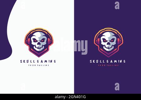 Moderne flache Schädel Gaming Maskottchen Logo-Design und Vektor-Illustration Stock Vektor