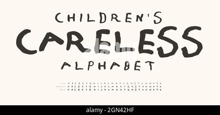 Kinder sorgloses Alphabet, handgezeichnete Doodle Buchstaben, Markerlinie Schriftart. Kinderspaß Buchstabenset für Kinder Logo, Kinderkunst, kindliche Spiel Typografie Stock Vektor