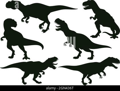 Cartoon jurassic Raubtier Tyrannosaurus rex, ausgestorbenen t-rex Silhouette. Jurassic alten Raubtier, t-rex Raptor Monster Vektor Illustration Set Stock Vektor