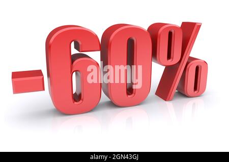 Symbol für 60 % Rabatt auf weißem Hintergrund Stockfoto