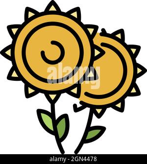 Symbol für zwei Sonnenblumen. Skizzieren zwei Sonnenblumen Vektor Symbol Farbe flach isoliert Stock Vektor