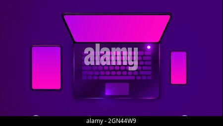 Tablet-, Laptop- und Smartphone-Geräte. Modernes futuristisches Design. Vektorgrafik Stock Vektor