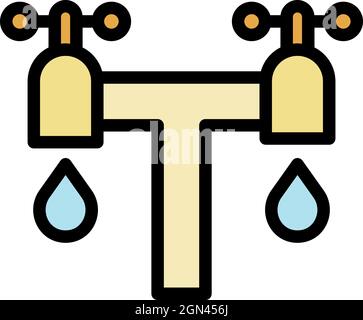 Symbol für doppelten Wasserhahn. Konturendarstellung Doppelter Wasserzapfenvektor Symbolfarbe flach isoliert Stock Vektor