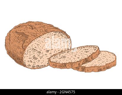 Brotscheiben auf einem weißen Teller. Design für Backen und Essen. Vektor isolierte Illustration von Hand gezeichnet Stock Vektor