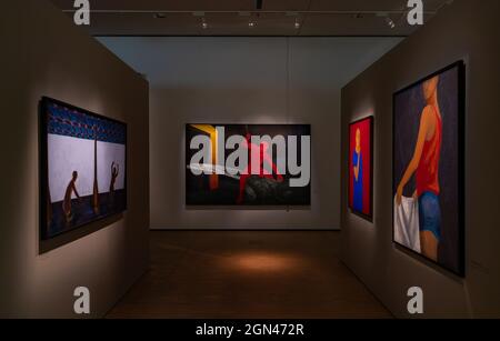 Ein Bild der Galerie für polnische Kunst nach dem Jahr 1945, eine Dauerausstellung des Schlesischen Museums. Stockfoto