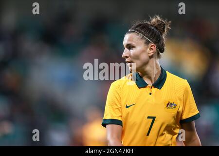 Dublin, Irland. September 2021. Steph Catley (7 Australien) in Aktion (Nahkampfspieler) während des Womens International Freundschaftsspiels zwischen der Republik Irland und Australien im Tallaght Stadium in Dublin, Irland. Kredit: SPP Sport Pressefoto. /Alamy Live News Stockfoto