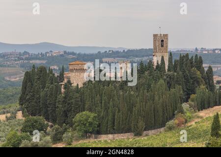 DAS KLOSTER VON SAN MICHELE IN PASSIGNANO, TOSKANA, ITALIEN Stockfoto