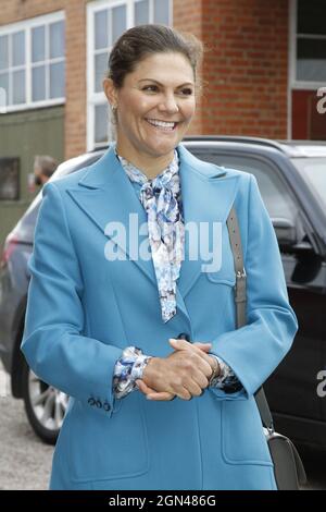 Die schwedische Kronprinzessin Victoria kommt am Mittwoch, 22. September 2021 in der Axtfabrik Wetterlings in Storvik, Schweden. Das Paar der Kronprinzessin ist auf einem eintägigen Besuch in Gavleborg. Foto: Johan Jeppsson / TT-Code 10730 Stockfoto