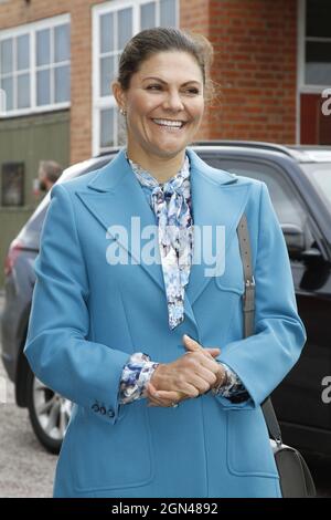 Die schwedische Kronprinzessin Victoria kommt am Mittwoch, 22. September 2021 in der Axtfabrik Wetterlings in Storvik, Schweden. Das Paar der Kronprinzessin ist auf einem eintägigen Besuch in Gavleborg. Foto: Johan Jeppsson / TT-Code 10730 Stockfoto