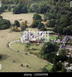 Luftaufnahme eines schlossartigen Hauses in Hornby bei Bedale, North Yorkshire, DL8 Stockfoto