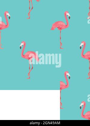 Nahtloser Flamingo Vogel auf blauem Muster. Wiederholter Tropischer Tierhintergrund. Flache Vektorgrafik. Afrika, Savannh, Exotische Vögel. Sommer, Flamingo Stock Vektor