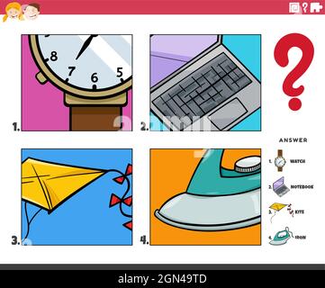 Cartoon Illustration von pädagogischen Spiel der erraten Objekte Aktivität für Kinder Stock Vektor