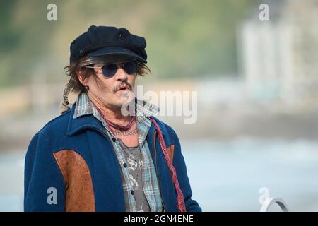 Johnny Depp nahm am 22. September 2021 am 'Donostia Award' Photocall während des 69. San Sebastian International Film Festival im Kursaal Palace in Donostia / San Sebastian, Spanien Teil Stockfoto