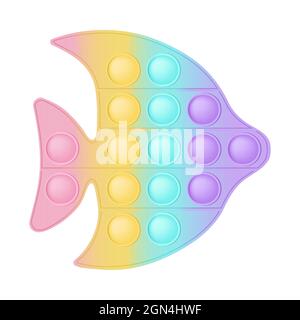 Pop it ein modisches Silikonspielzeug für Fidgets. Süchtig machendes Anti-Stress-Fischspielzeug in Pastellfarben. Bubble Sensory Entwicklung popit für Kinder Finger. Vecto Stock Vektor