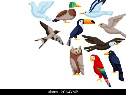 Hintergrund mit stilisierten Vögeln. Bild von Wildvögeln im einfachen Stil. Stock Vektor