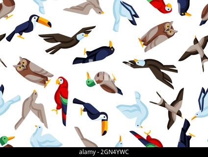 Nahtloses Muster mit stilisierten Vögeln. Bild von Wildvögeln im einfachen Stil. Stock Vektor
