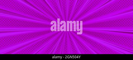 Violetter Halbtonhintergrund. Pop-Art Wallpaper-Vorlage mit Comic-Strahlen und Duoton. Vektorgrafik Stock Vektor
