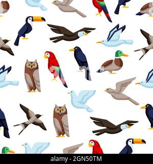 Nahtloses Muster mit stilisierten Vögeln. Bild von Wildvögeln im einfachen Stil. Stock Vektor