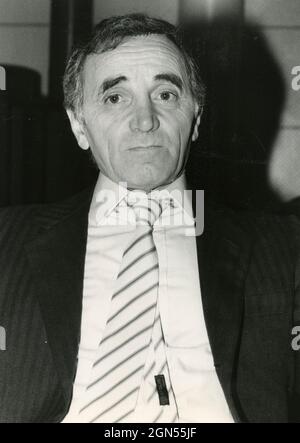 Der französisch-armenische Sänger und Schauspieler Charles Aznavour, 1980er Jahre Stockfoto