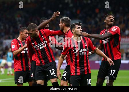 Mailand, Italien. September 2021. Brahim Diaz (AC Mailand) feiert nach dem Tor der Opener während AC Milan vs Venezia FC, italienische Fußballserie A Spiel in Mailand, Italien, September 22 2021 Quelle: Independent Photo Agency/Alamy Live News Stockfoto