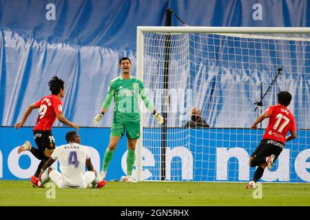 Madrid, Spanien. September 2021. Kang-in Lee von RCD Mallorca erzielt ein Tor beim La Liga-Spiel zwischen Real madrid und RCD Mallorca im Santiago Bernabeu Stadium in Madrid, Spanien. Bild: DAX Images/Alamy Live News Stockfoto