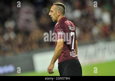 Salerno, Italien. September 2021. Franck Ribery Spieler von Salernitana, während des Spiels der italienischen Serie A Liga zwischen Salernitana und Verona, Endergebnis 2-2, Spiel im Arechi Stadion in Salerno gespielt. Salerno, Italien, 22. September 2021. (Foto von Vincenzo Izzo/Sipa USA) Quelle: SIPA USA/Alamy Live News Stockfoto