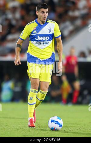 Juventus' spanischer Stürmer Alvaro Morata kontrolliert den Ball während des Fußballspiels der Serie A zwischen Spezia und Juventus im Alberto Picco Stadium, La Spezia, Italien, am 22 2021. September. Stockfoto