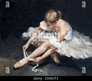 Junge schöne Ballerina in üppigem Weiß und hellweißem Kleid. Stockfoto