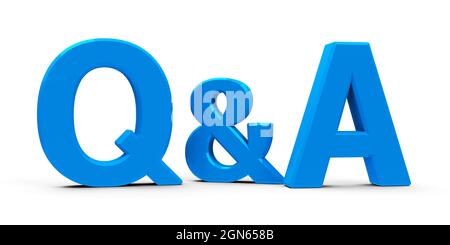 Blaues Q&A - Fragen und Antworten - Symbol oder Symbole isoliert auf weißem Hintergrund, dreidimensionales Rendering, 3D-Illustration Stockfoto
