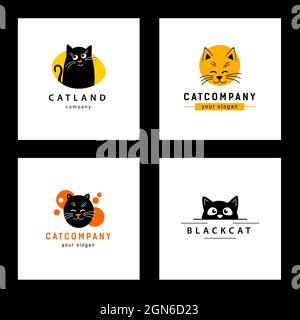 Set Animal Face der glücklichen Katze. Illustration für Pet Groomer, Shop oder Cat Cafe. Stock Vektor