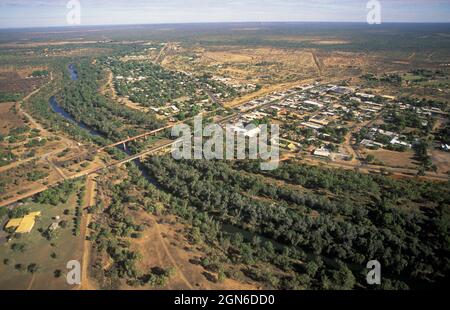 Der Katherine River und die Stadt Katherine im Northern Territory, Australien. Stockfoto