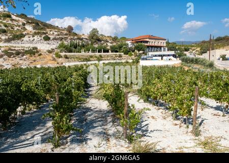 Gesamtansicht der Ktima Gerolemo Weinkellerei in der Nähe von Omodos Dorf, Zypern. Stockfoto