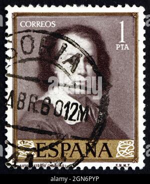 SPANIEN - UM 1960: Eine in Spanien gedruckte Briefmarke zeigt Selbstportrait, Gemälde von Murillo, um 1960 Stockfoto