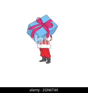 Weihnachtsmann hält große blaue anwesende Illustration Vektor Hand gezeichnet isoliert auf weißem Hintergrund Stock Vektor