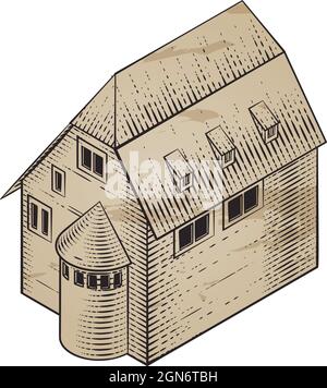 Mittelalterliche Gebäudekarte Symbol Vintage Illustration Stock Vektor