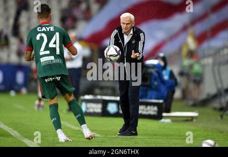 KRAKAU, POLEN - 01. AUGUST 2021: Spiel der polnischen Fußballliga Krakau - Slask Breslau, Stockfoto