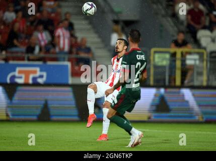 KRAKAU, POLEN - 01. AUGUST 2021: Spiel der polnischen Fußballliga Krakau - Slask Wroclaw, Sergiu Hanca (Krakau) Stockfoto