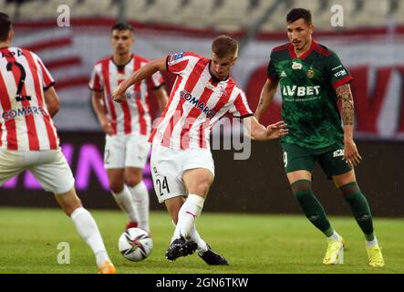 KRAKAU, POLEN - 01. AUGUST 2021: Spiel der polnischen Fußballliga Krakau - Slask Wroclaw, Jakub Jugas (Krakau) Stockfoto