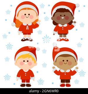 Diverse Gruppe von Kindern in Weihnachtsmann Kostümen. Stockfoto