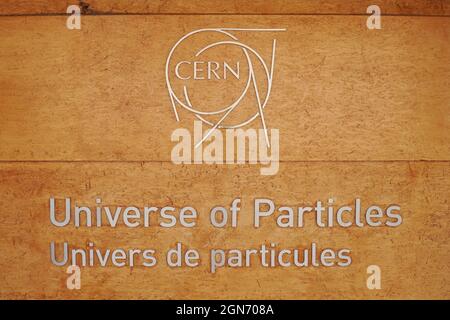 Universum der Teilchen. Dauerausstellung im Globus für Wissenschaft und Innovation am CERN, der Europäischen Organisation für Kernforschung. Stockfoto