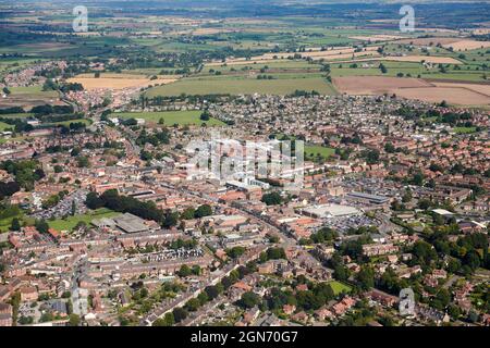 Eine Luftaufnahme des regionalen Zentrums, Northallerton, North Yorkshire, Nordengland, Großbritannien Stockfoto