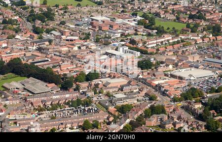 Eine Luftaufnahme des regionalen Zentrums, Northallerton, North Yorkshire, Nordengland, Großbritannien Stockfoto