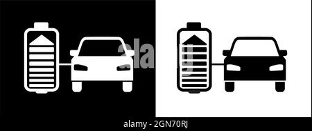 Schild mit zwei Alternativen in schwarz und weiß zum Aufladen von Elektroautos. Vektorgrafik. EPS10 Stock Vektor