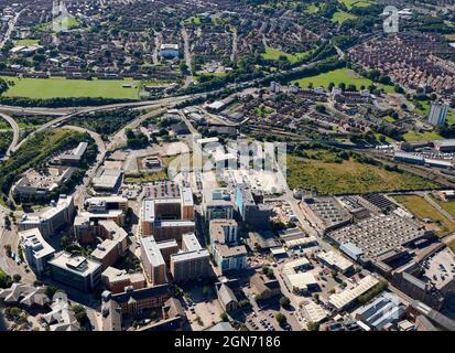 Ein Luftbild von Holbeck mit Temple Mills, Leeds, West Yorkshire, Nordengland, Großbritannien Stockfoto