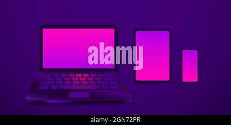 Tablet-, Laptop- und Smartphone-Geräte. Modernes futuristisches Design. Vektorgrafik Stock Vektor