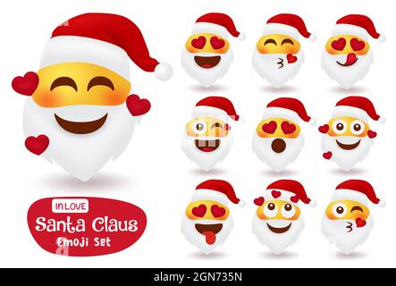 weihnachtsmann Emoji-Figuren gesetzt. Santa Smiley Inlove Kollektion isoliert in weißem Hintergrund für Weihnachten Weihnachtszeit Design. Stock Vektor