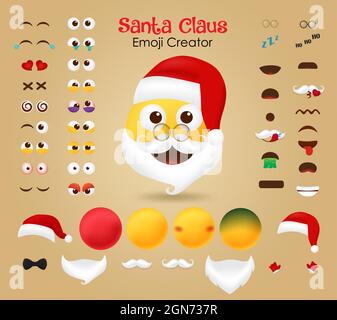 Santa claus Emoji Schöpfer Vektor-Set. weihnachtsmann Charakter editierbar Kit von Gesicht, Augen und Mund in verschiedenen Gesichtsausdruck für Emoticon. Stock Vektor