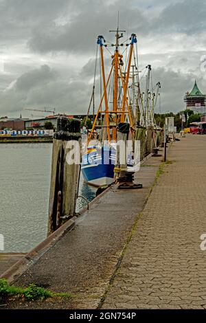 Alter Fischerei Hafen in Cuxhaven, hier liegen die Kutter vor Anker Stockfoto